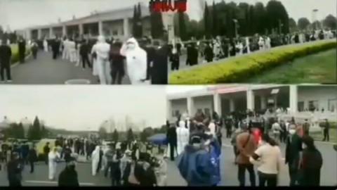 有武汉居民爆料，武汉殡仪馆这几天每天都这样排长龙。（视频截图）