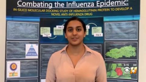 印度裔美国籍14岁女孩切布罗鲁，透过电脑模拟找到可以和中共病毒表面的棘突蛋白（spike protein）选择性结合的先导化合物，赢得2020年3M青年科学家挑战赛2.5万美元奖金。（视频截图)