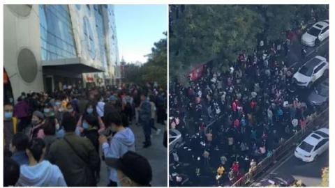 大批家长和维权者聚集在北京朝阳商业区的优胜教育总部。（图片来源：网络图片）