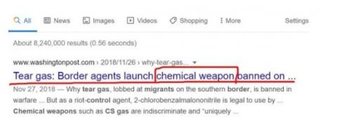 图6，谷歌搜索：改动过的美国边防人员对难民使用“化学武器”的文章痕迹。（图片来源：作者网络搜索截图）