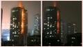 12月26日晚，重庆市沙坪坝区一栋公寓高楼突发大火，火势凶猛，大楼烧成一个通红的巨大火柱。（视频截图）
