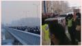 1月26日，河北大厂县进京上班的人员浩浩荡荡步行入京，不少人在检查站等了约4个小时才过检。（网络合成图片）