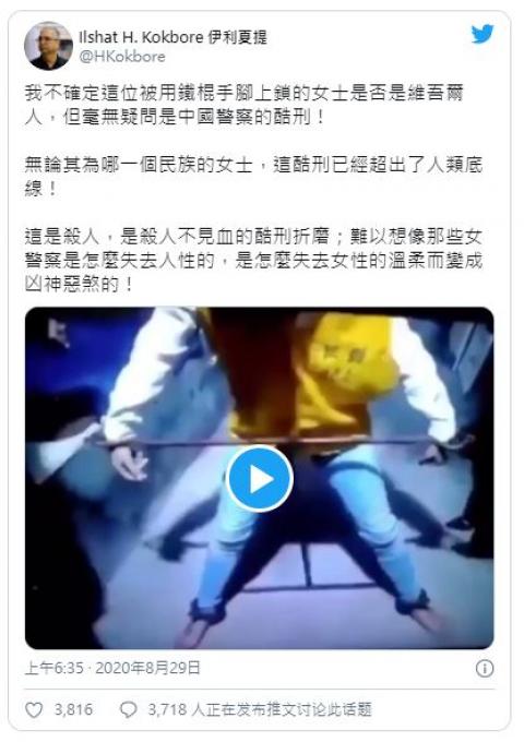 日前网上流出两段视频，曝光了中共警察使用的两种恐怖刑具。（视频截图）