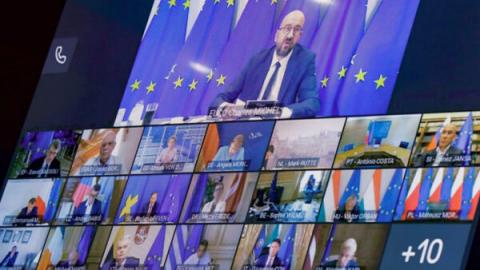 欧盟领导人与习近平9月14日以视讯的方式，举行了欧中峰会。（AFP via Getty Images）