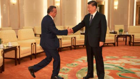世卫组织（WHO）总干事谭德塞和习近平在北京会面。（Naohiko Hatta – Pool/Getty Images）